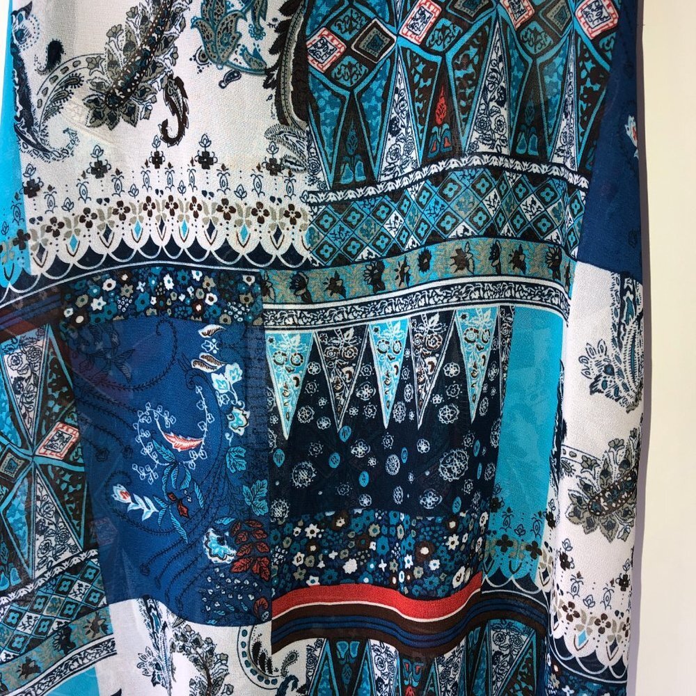 Umgee Boho Patchwork Print High Low Crochet Fringe Sleeveless Tank Blouse Small - Picture 10 of 13